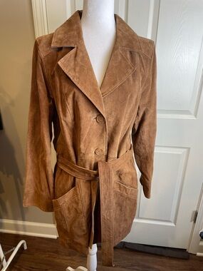 Dennis Basso Women's Suede Belted Coat Jacket - Brown Large